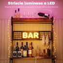 Mobile Scaffale Cucina 80x42x162 cm con Prese e LED Pannello in Metallo con 10 Ganci 5 Ripiani e Cestello Marrone Rustico      