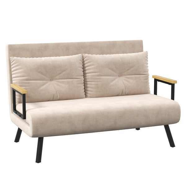 Divano Letto 3 in 1 con Schienale Regolabile e 2 Cuscini 102x73x81 cm in Tessuto Effetto Velluto Beige sconto