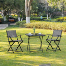 Set Tavolo e 2 Sedie Pieghevoli da Giardino in Vetro Temperato e Metallo Nero