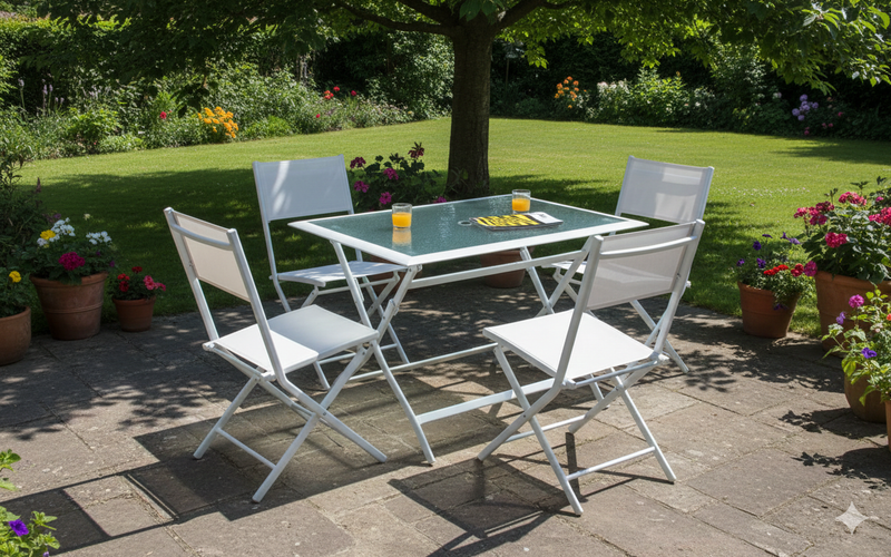 Set Tavolo e 4 Sedie Pieghevoli da Giardino in Acciaio Bauer Astro Bianco