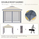 Gazebo Pieghevole da Giardino 3,3x3,3x2,88m con Zanzariera in Acciaio e Tessuto Oxford Beige