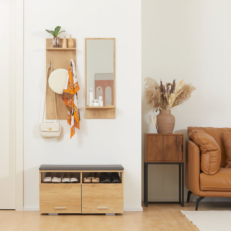 Mobile per Ingresso Scarpiera Appendiabiti e Specchio in Truciolato  Naturale