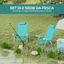 Set 2 Sedie da Campeggio Pieghevoli 62x65x80 cm Reclinabili su 6 Livelli Grigio a Azzurro  