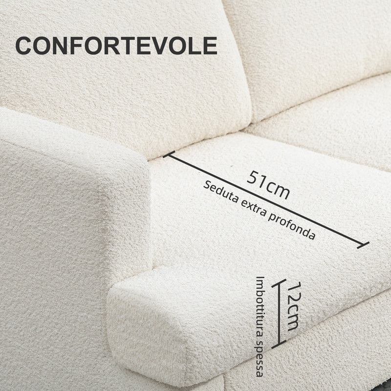 Divano 2 Posti Moderno 138x70x80 cm con Cuscini Rimovibili e Lavabili in Ciniglia Bianco Crema  