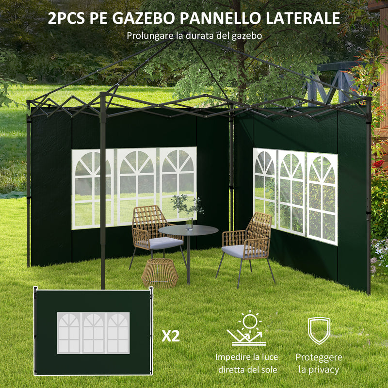 Set 2 Pareti Laterali per Gazebo 3x3m e 3x6m con Finestre 293x193 cm in PE e Plastica Verde-4