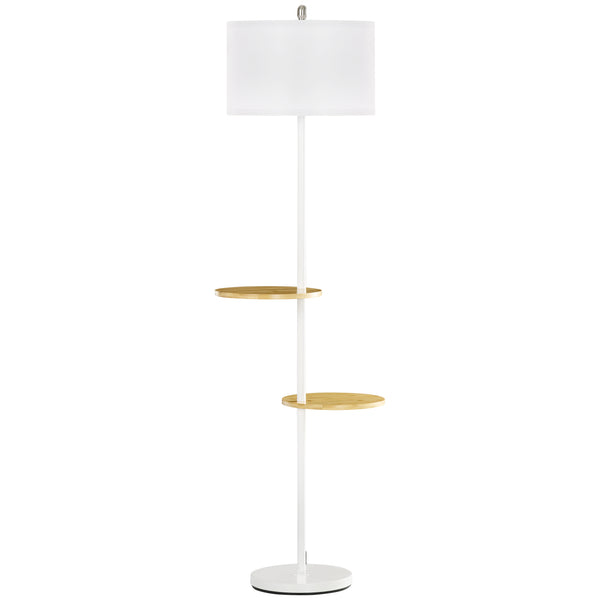 Lampada da Terra a Piantana Ø40x163 cm con 2 Mensole e Paralume in Tessuto Bianco acquista