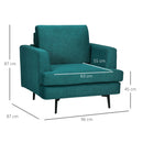 Poltrona Imbottita 96x87x87 cm Gambe in Acciaio in Tessuto Verde