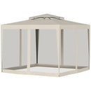 Gazebo da Giardino con Zanzariera Doppio Tetto 3x3m Telaio in Metallo Beige