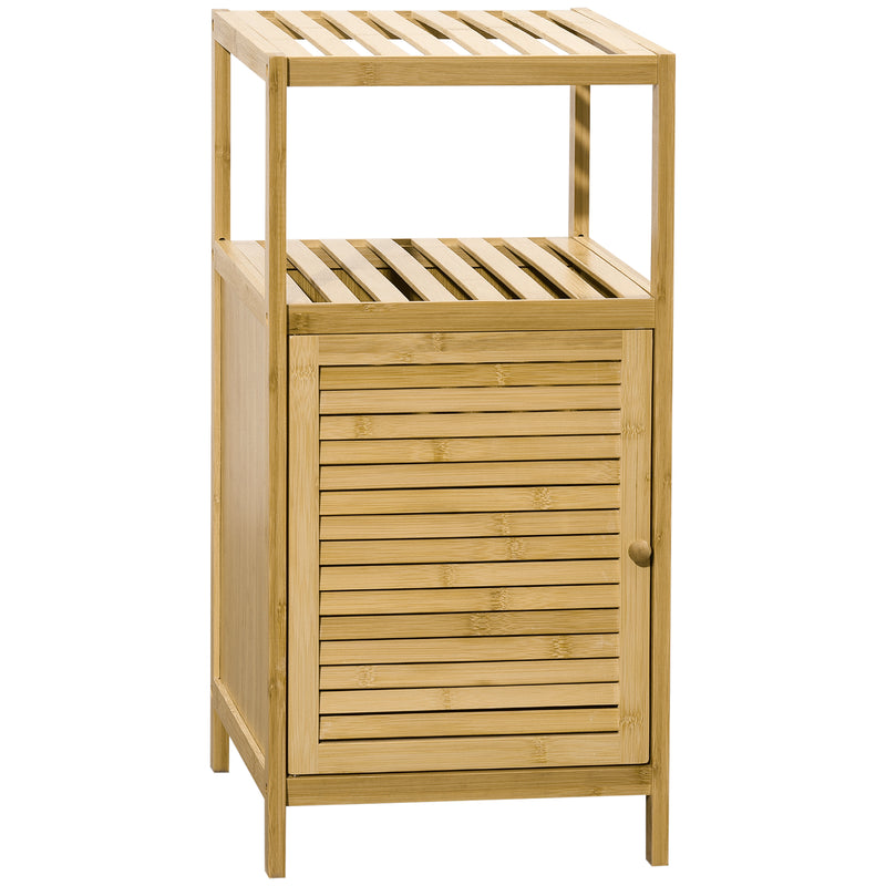 Mobiletto Bagno Armadietto con Anta 33x36,5x67 cm in Bambù a Doghe Naturale 
