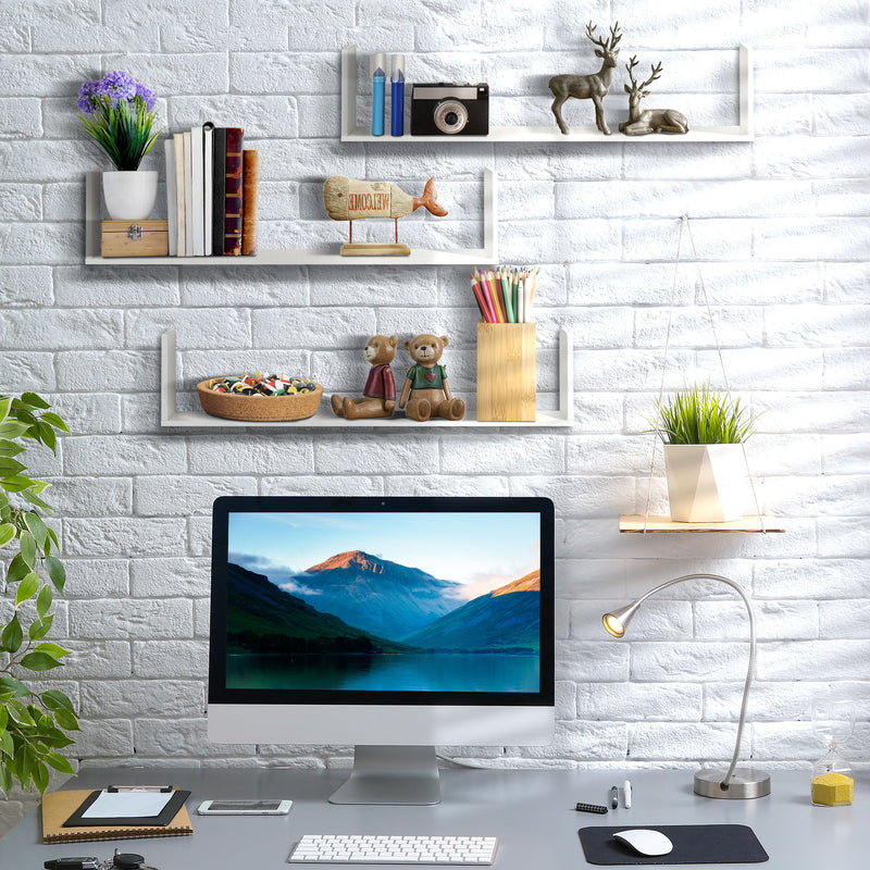 Set 3 Mensole da Parete 80x18x18 cm in MDF Bianco  