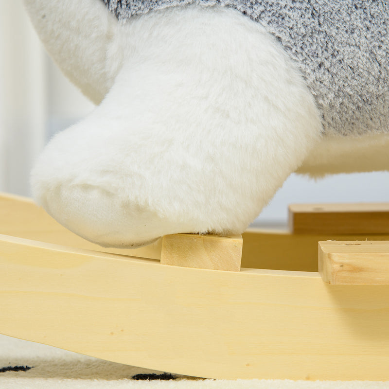 Cavallo a Dondolo per Bambini in Legno e Peluche Cane Husky Grigio