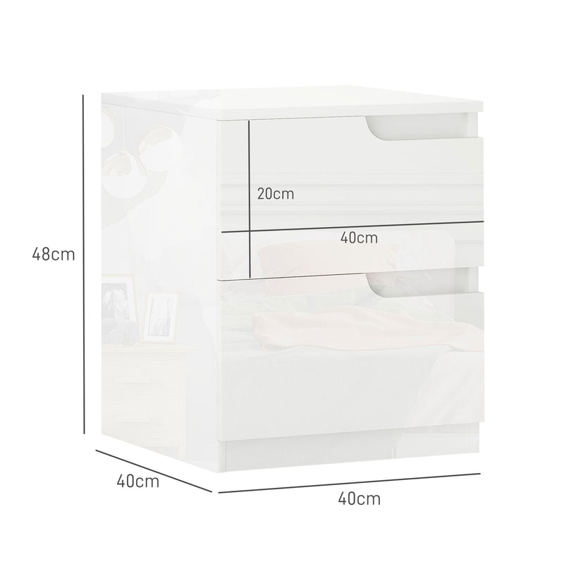 Comodino con Cassetti 40x40x48 cm in Legno Bianco Lucido  