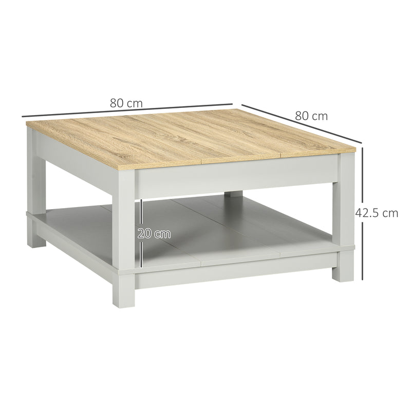Tavolino da Caffè 80x80x42,5 cm con Ripiano in Truciolato  Grigio e Legno
