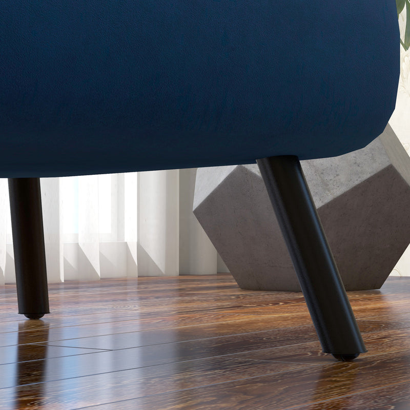 Poltrona Letto Singolo Reclinabile con Cuscino Sfoderabile in Tessuto Effetto Lino Blu  