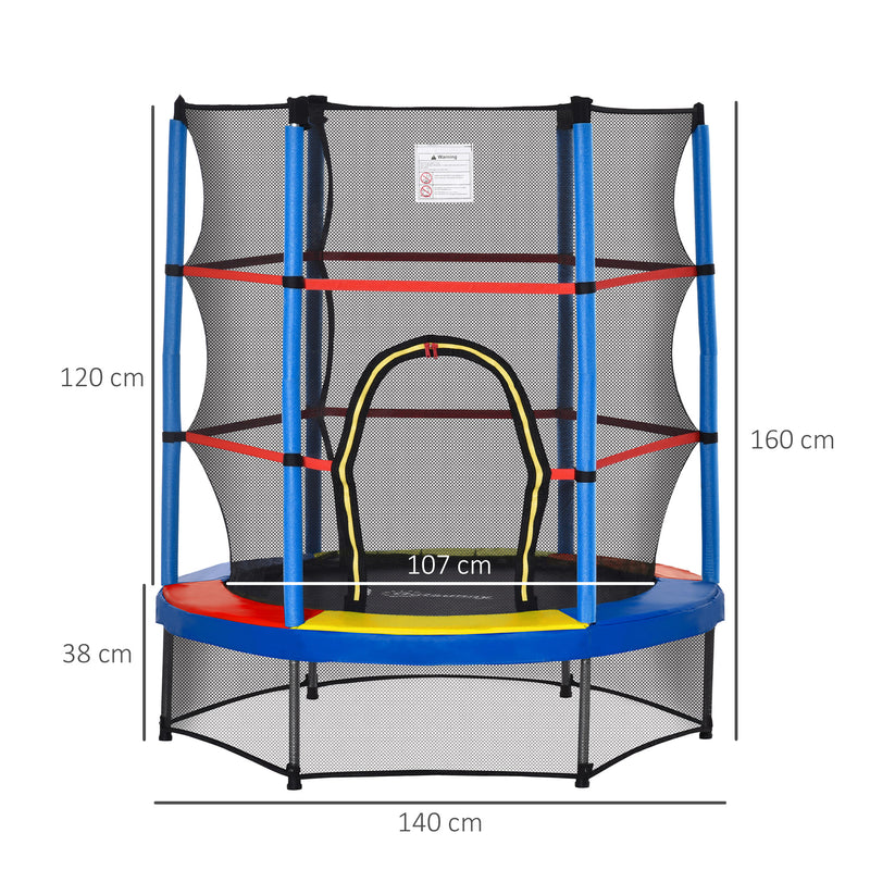 Trampolino Elastico per Bambini da 3 Anni Ø140cm con Rete di Protezione e Corde Bungee   Blu