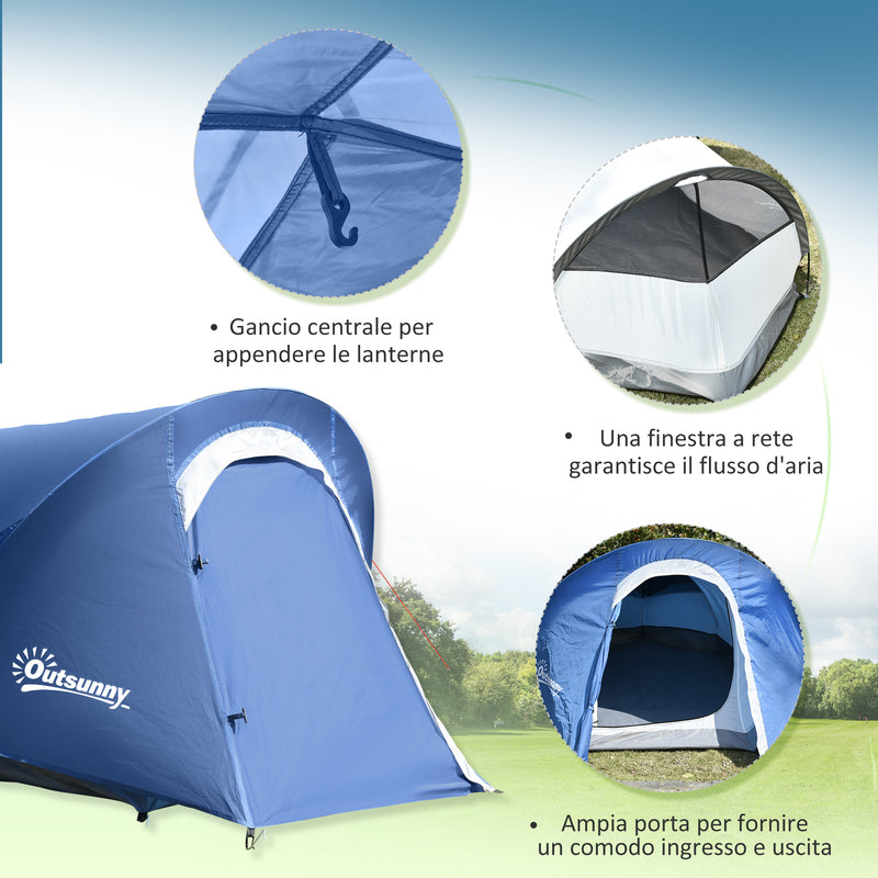 Tenda da Campeggio 265x140x95 cm con Gancio Interno e Finestre a Rete Azzurra