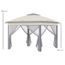 Gazebo Pieghevole da Giardino 3,3x3,3x2,88m con Zanzariera in Acciaio e Tessuto Oxford Beige