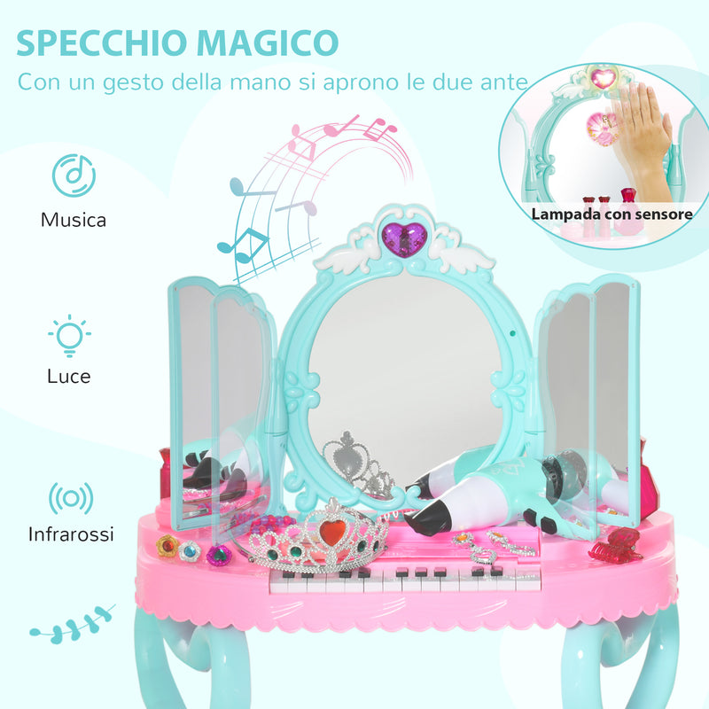 Specchiera Giocattolo per Bambini  49,5x23x66 cm Tavolo per Trucco Blu e Rosa