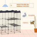 Recinto per Gatti e Roditori di Taglia Media 105x70x116 cm Modulabile e Multilivello in Acciaio e PP Nero  