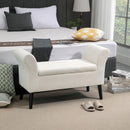Panca Contenitore con Braccioli 111,5x41x65 cm in Tessuto Effetto Velluto e Legno Bianco Crema   