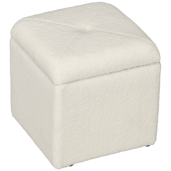Pouf Contenitore Imbottito Tessuto Teddy 39x39x39 cm Crema acquista