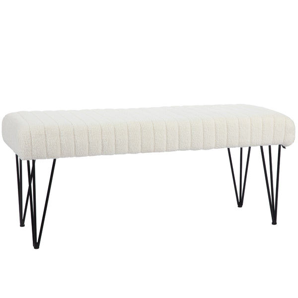 sconto Panca Fondoletto in Tessuto Effetto Ciniglia Gambe a Forcina in Metallo 118,5x46x49,5 cm Crema