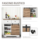 Mobile da Cucina Rustico con 2 Cassetti Ripiani e Portabottiglie 80x39x86 cm in Legno e Metallo Bianco