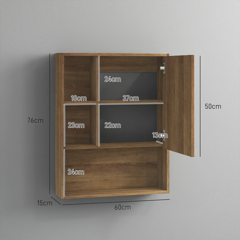 Armadietto con Specchio da Bagno con Mensole a Giorno 60x15x76cm Noce  