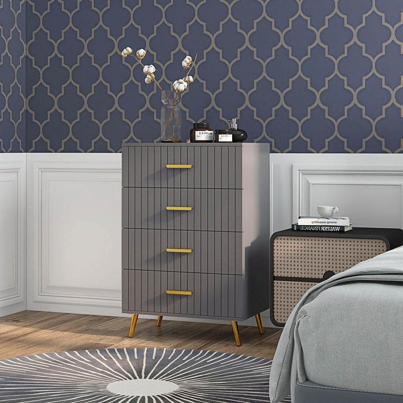 Cassettiera 4 Cassetti Design Moderno 60x40x90 cm in Legno e Alluminio Oro e Grigio Scuro 