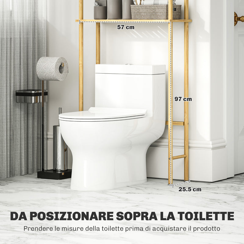 Mobile Sopra WC 63,5x25,5x181 cm a 3 Ripiani a Doghe Salvaspazio in Bambù   