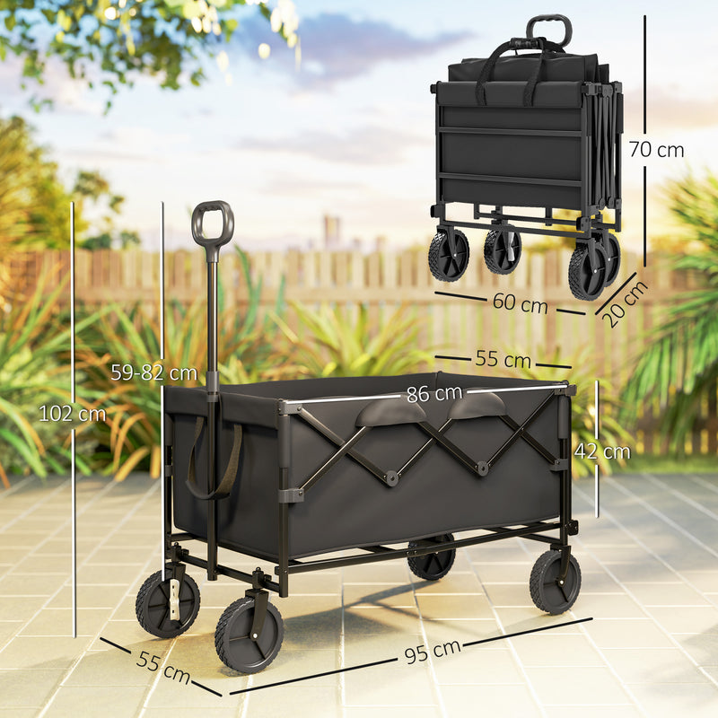 Carrello da Giardino 160L 95x55x102 cm Capacità 100 kg Pieghevole Nero  
