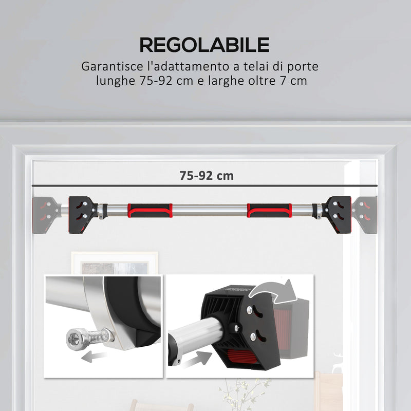 Barra per Trazioni Regolabile 75-92x10x7 cm con Impugnature Antiscivolo Rosso e Nero  