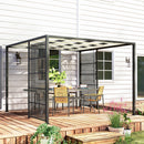 Pergola Gazebo da Giardino 295x295x210 cm Copertura Ondulata e Pannelli Laterali in Metallo Nero 