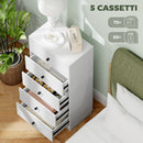 Cassettiera 5 Cassetti Moderna e Salvaspazio 47x29x95 cm Bianco   