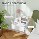 Comodino Sospeso Moderno 40x30x15 cm con Cassetto in Legno Bianco   