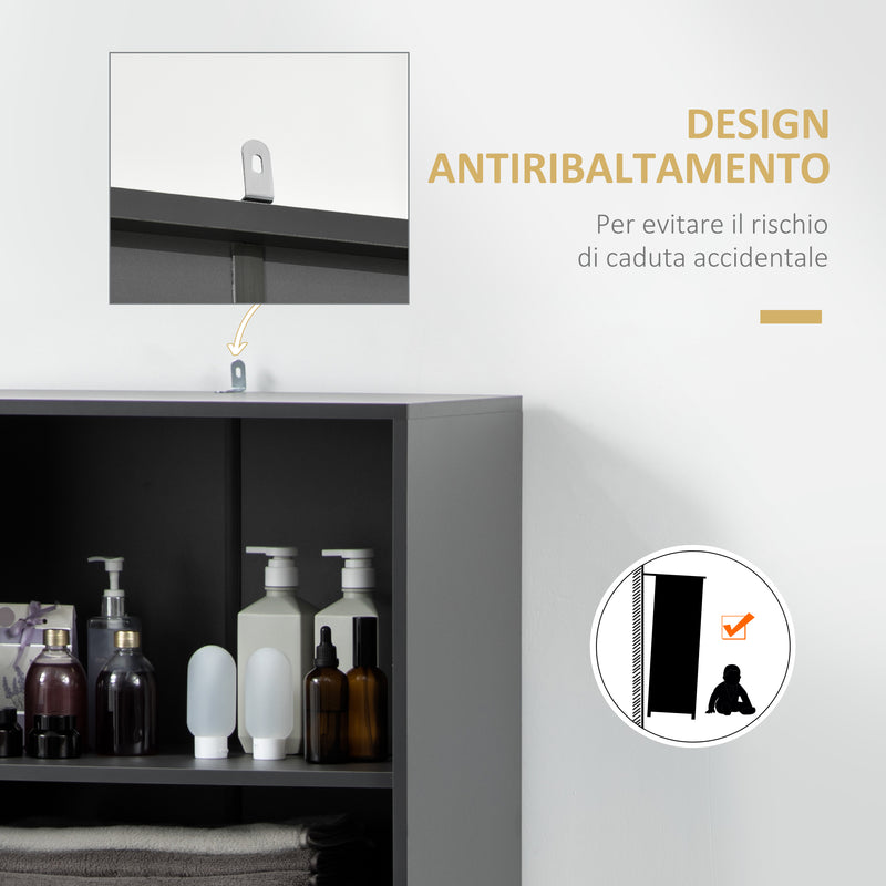Mobile Dispensa Alto 60x42x180 cm Ripiani Regolabili Aperti in Truciolato e MDF Grigio