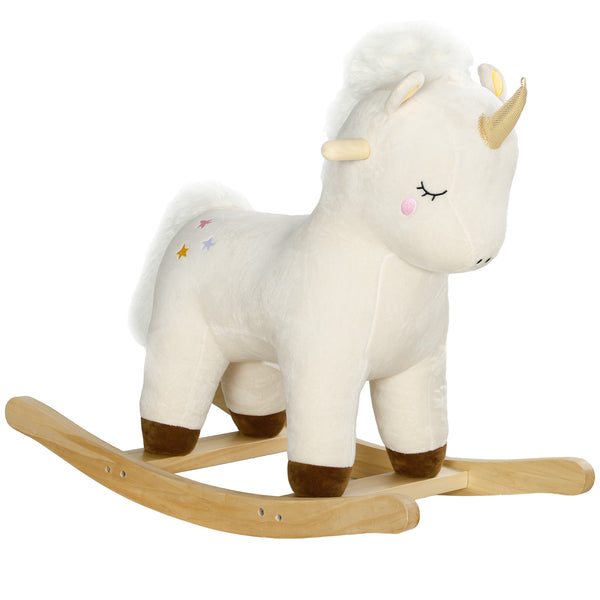 acquista Cavallo a Dondolo per Bambini in Legno e Peluche Unicorno Bianco