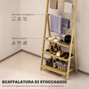 Scaffale Bagno 3 Ripiani Autoportante e Pieghevole con Porta Asciugamani 53,5x30x153 cm in Legno di Bambù  