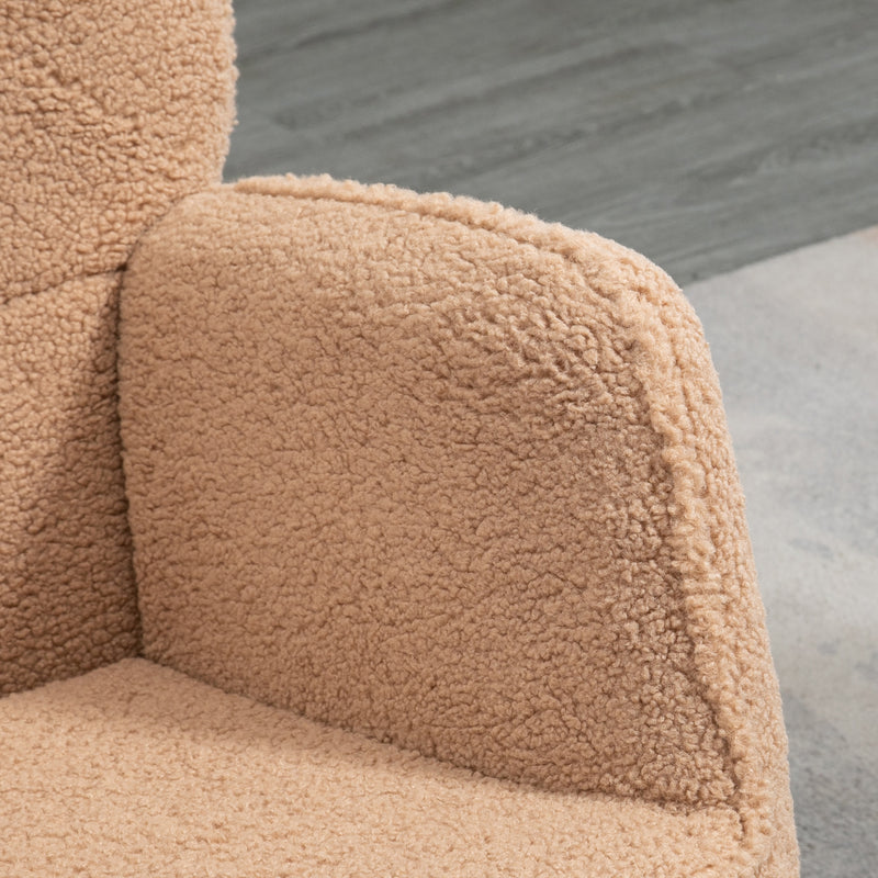 Poltrona a Dondolo Imbottita Rivestimento Bouclé 71x98x101 cm Marrone  