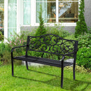 Panchina da Giardino 2 Posti con Schienale Decorato 127x60x89 cm in Ghisa e Metallo Nero