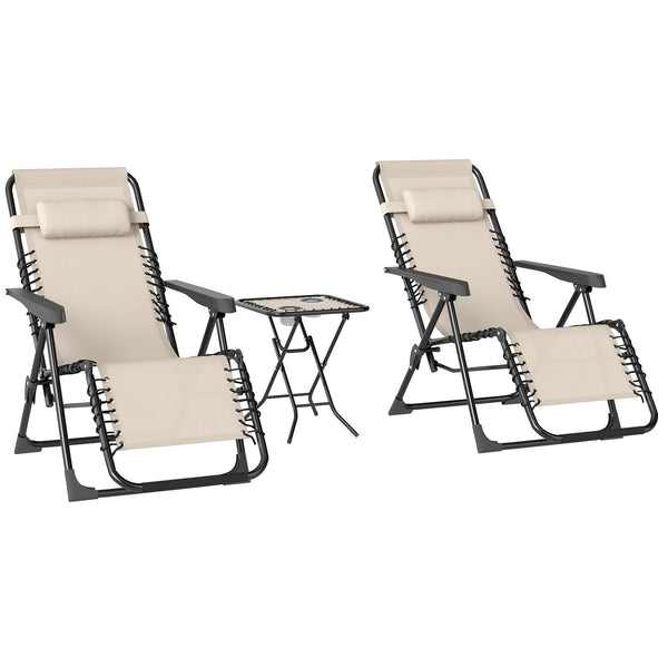 Set 2 Sedie Sdraio a Gravità Zero Pieghevoli e Tavolino Beige sconto