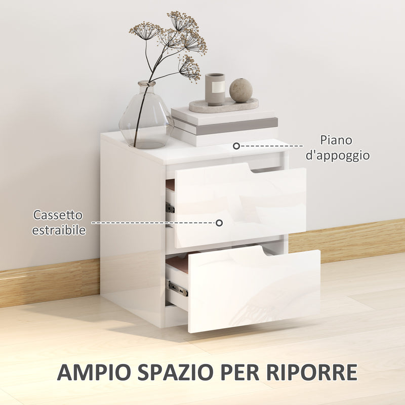 Comodino con Cassetti 40x40x48 cm in Legno Bianco Lucido  