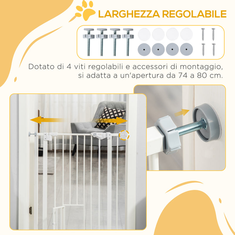 Cancelletto di Sicurezza per Cani con Porta Piccola Montaggio a Pressione Chiusura Automatica 74-80x91,4 cm Bianco