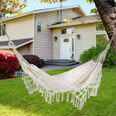 Amaca da Giardino Sospesa 288x150 cm in Tela con Frange Stile Boho Crema  
