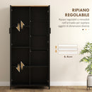 Credenza Stile Moderno Mobile Alto a 9 Ripiani Regolabili con Ante in Vetro 76x36x160 cm Nero e color Legno  