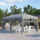 Gazebo da Giardino 600x300 cm Pieghevole con 6 Zanzariere e Pulsante in Acciaio e Poliestere Grigio 