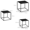 Set 3 Tavolini Quadrati Impilabili in Acciaio e Vetro Temperato Nero e Effetto Marmo