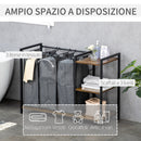 Mobile Portabiancheria 106x40x75 cm con 3 Sacchi in Tessuto e 3 Ripiani Grigio e Marrone