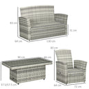 Set Salotto da Giardino Divano + 2 Poltrone + Tavolino  in Rattan PE Grigio