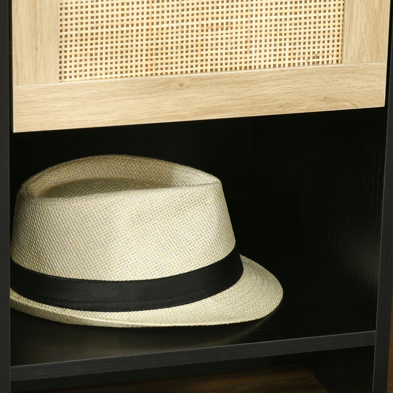 Comodino 1 Cassetto 1 Ripiano 40x40x50 cm in Legno e Rattan Nero e Naturale